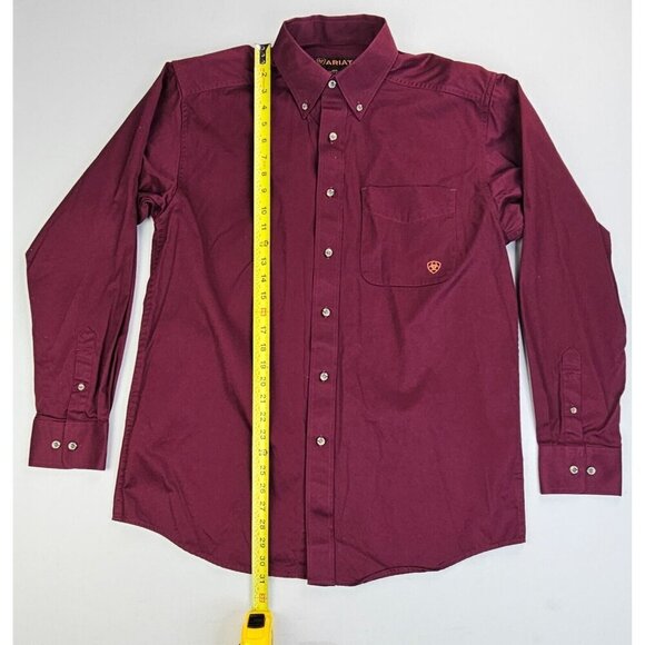 Ariat Size Medium Mens Burgundy Button Down Embroidered Chest Neck Logo Shirt - Picture 11 of 11